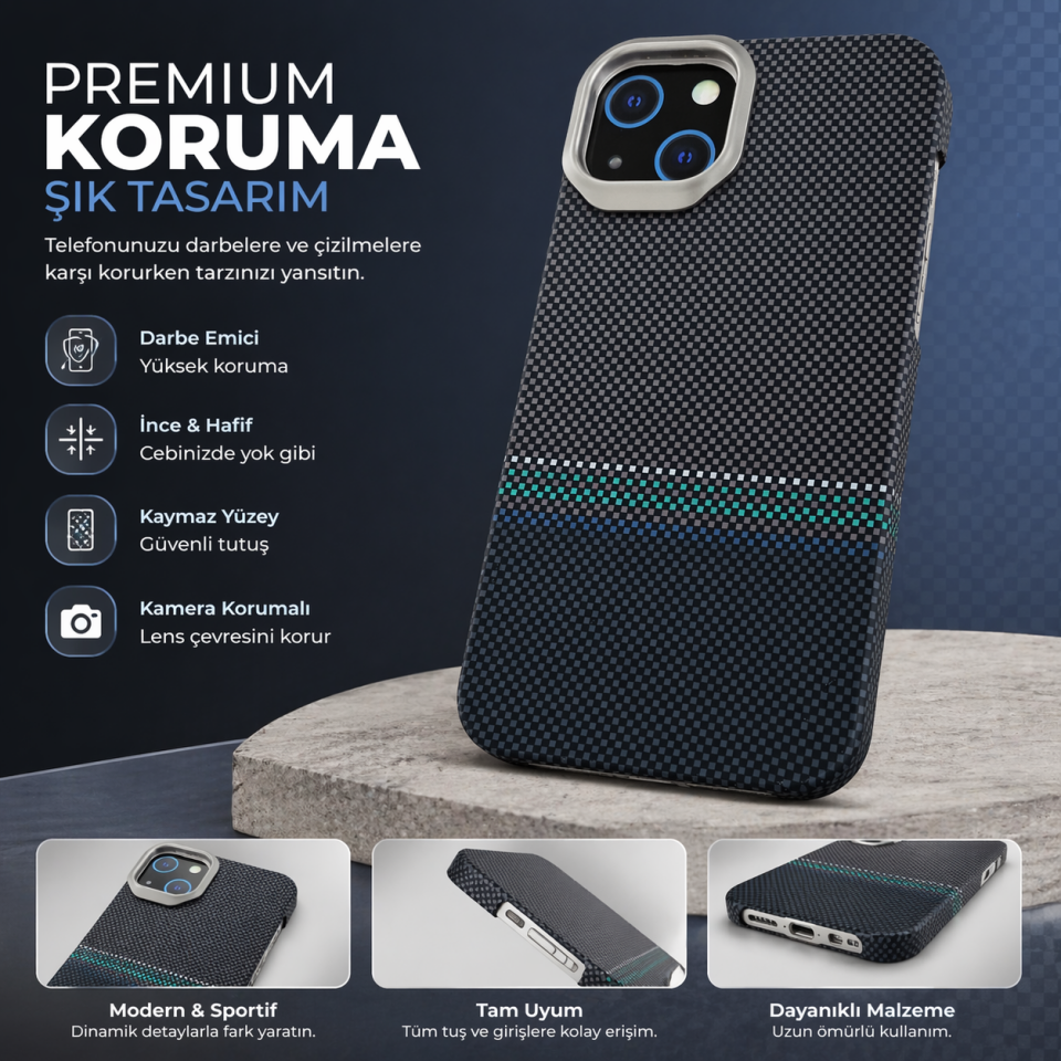 iPhone 13 / 14 Uyumlu MagSafe Kılıf – Karbon Fiber Görünümlü, Darbe Emici, Kaymaz Yüzeyli, Kamera Korumalı Premium Silikon Kapak