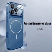 iPhone 15 Pro Max Kılıf Parlement Mavisi – Mat AG Glass Anti-Glare Buzlu Cam, MagSafe Uyumlu, Darbe Emici Şeffaf Kenar Koruma