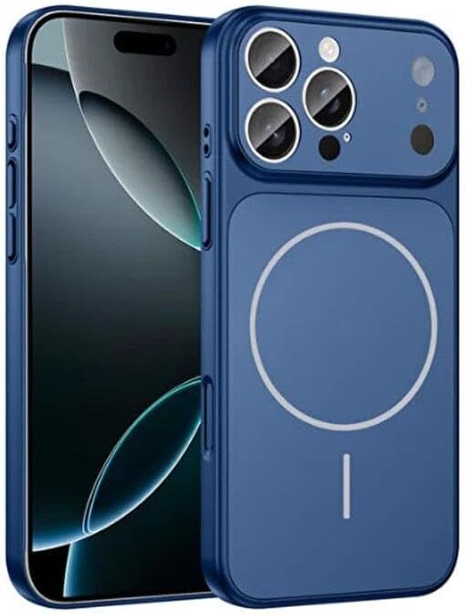 iPhone 15 Pro Max Kılıf Parlement Mavisi – Mat AG Glass Anti-Glare Buzlu Cam, MagSafe Uyumlu, Darbe Emici Şeffaf Kenar Koruma