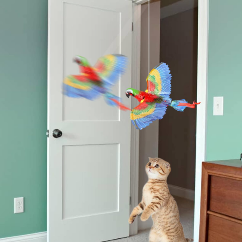 Bird Flying Cat Toy Asılabilir Kapı Kedisi Oyuncağı Işıklı Sesli Kanat Çırpan Kedi Oyuncağı Papağan Kartal Modeli Kediler İçin İnteraktif Oyuncak